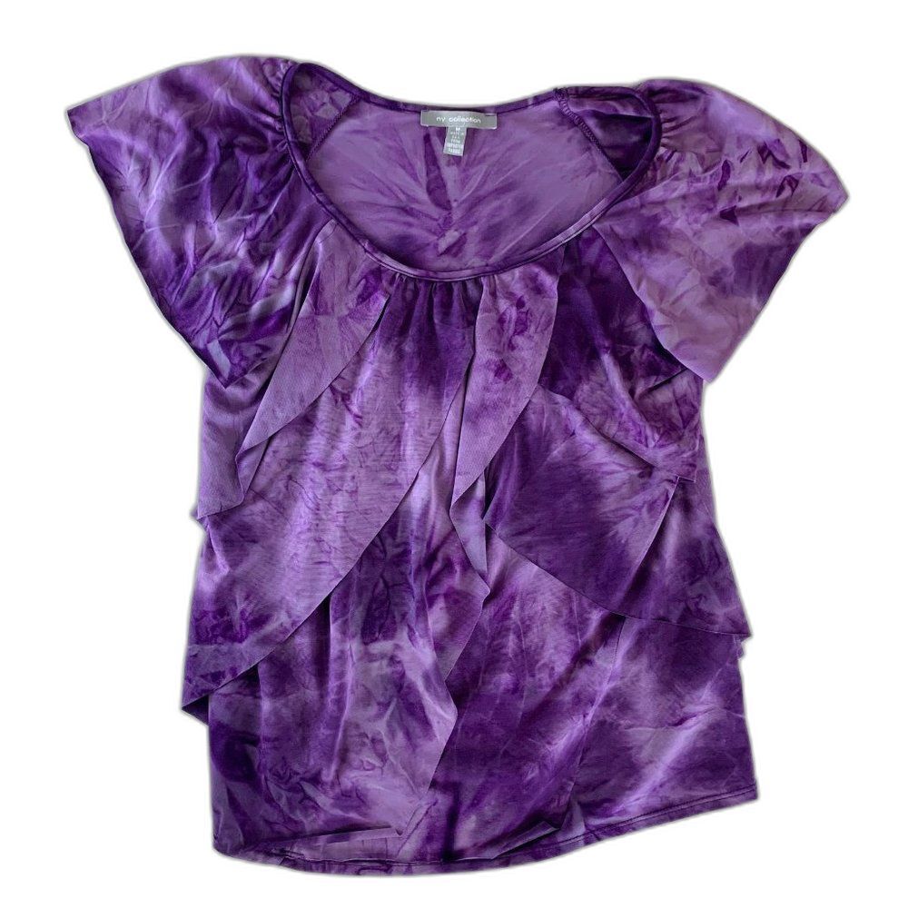 ❤️ NY Collection Short Sleeve Ruffle Top Womens M